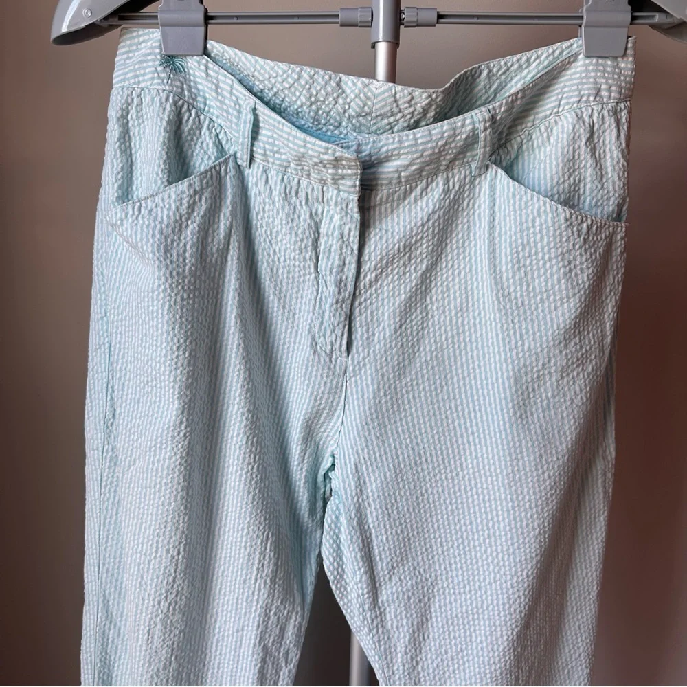 VTG Y2K Lilly Pulitzer White Label Seersucker Pants 8 Blue White Preppy Coastal - Picture 4 of 6